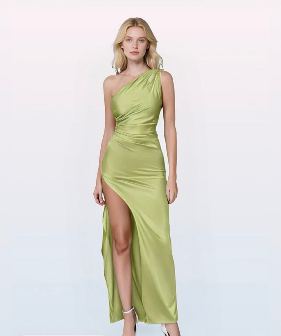 Vestido formal maxi sexy de satén con un hombro para mujer